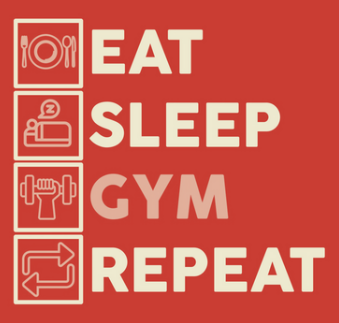 eat sleep gym repeat sign on a red background.