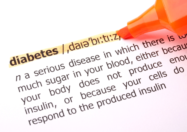 The word diabetes is written on a piece of paper.